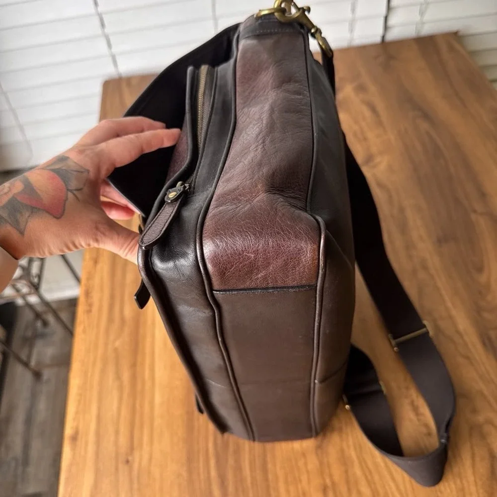 Coach Essex Messenger Briefcase Bag Brown Pebbled Leather Mens Satchel